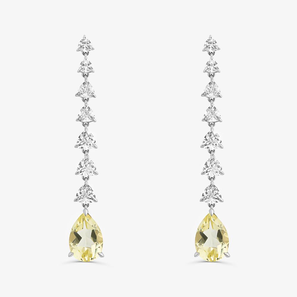 Brinco Maxi Vertical com Quartzo Lemon e Safira em Prata 925 - 1