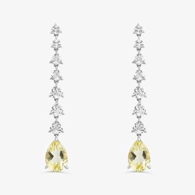 Brinco Maxi Vertical com Quartzo Lemon e Safira em Prata 925