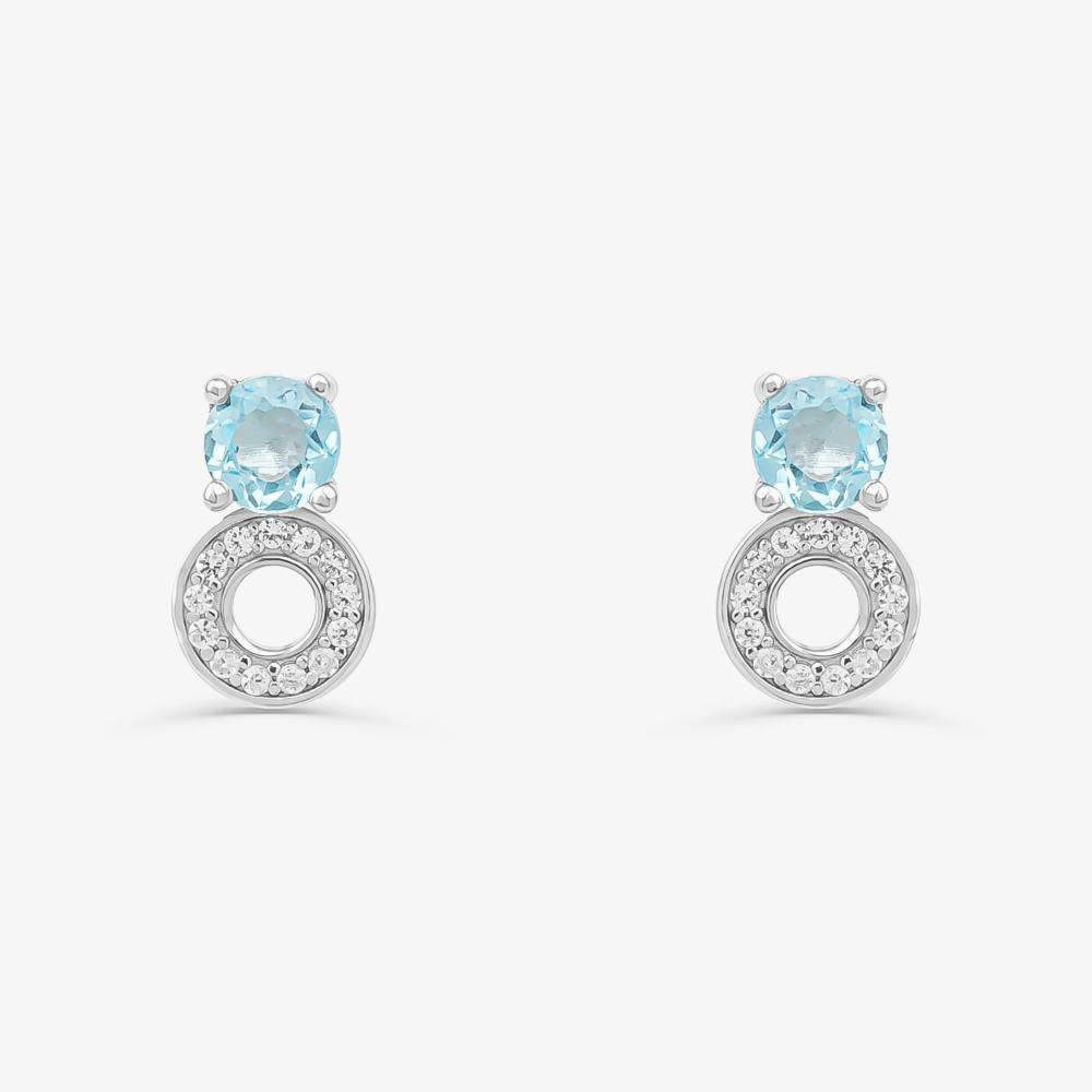 Brinco Stud com Topázio Azul e Safira em Prata 925 - 1