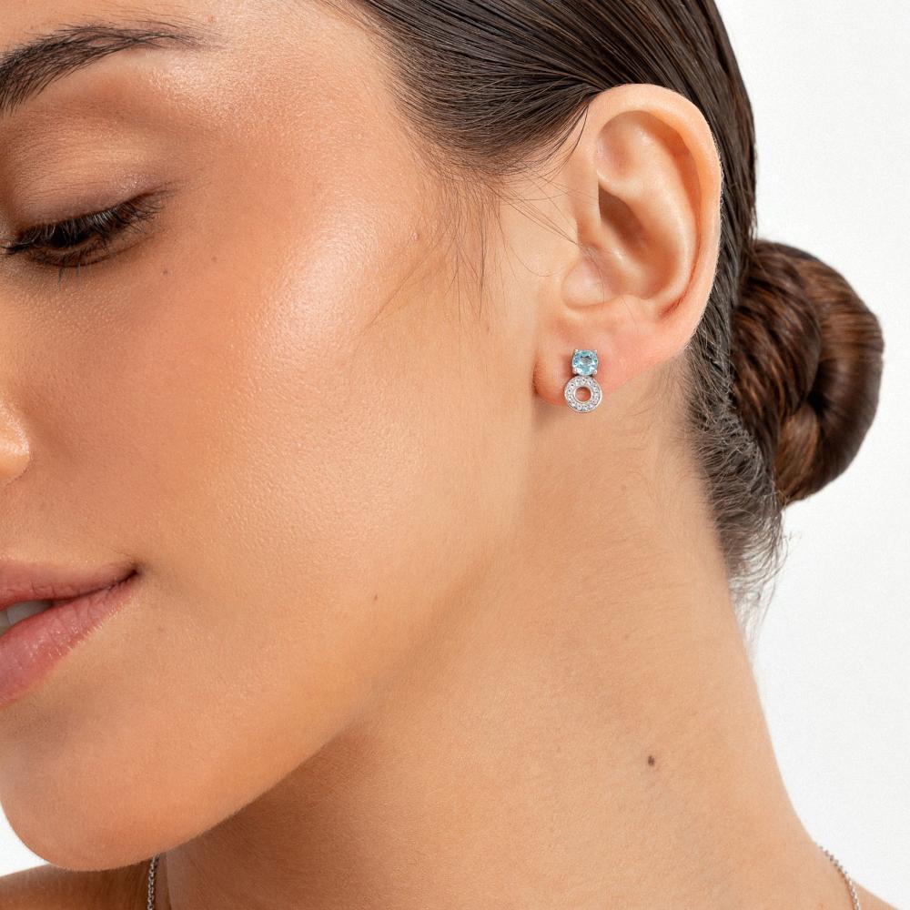 Brinco Stud com Topázio Azul e Safira em Prata 925 - 2