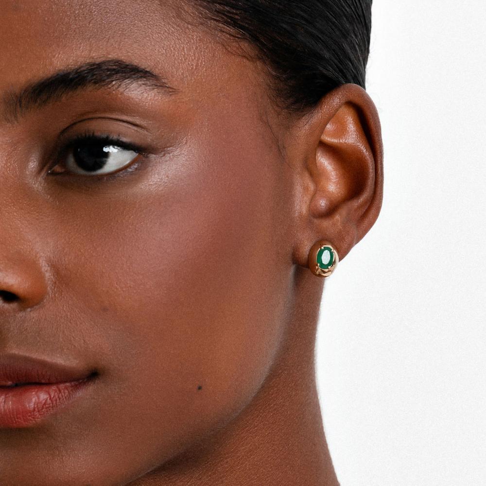 Brinco Stud com Quartzo Verde em Prata com Banho de Ouro Amarelo 18K - 2