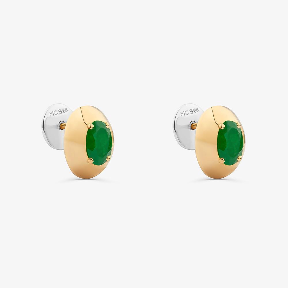 Brinco Stud com Quartzo Verde em Prata com Banho de Ouro Amarelo 18K - 3