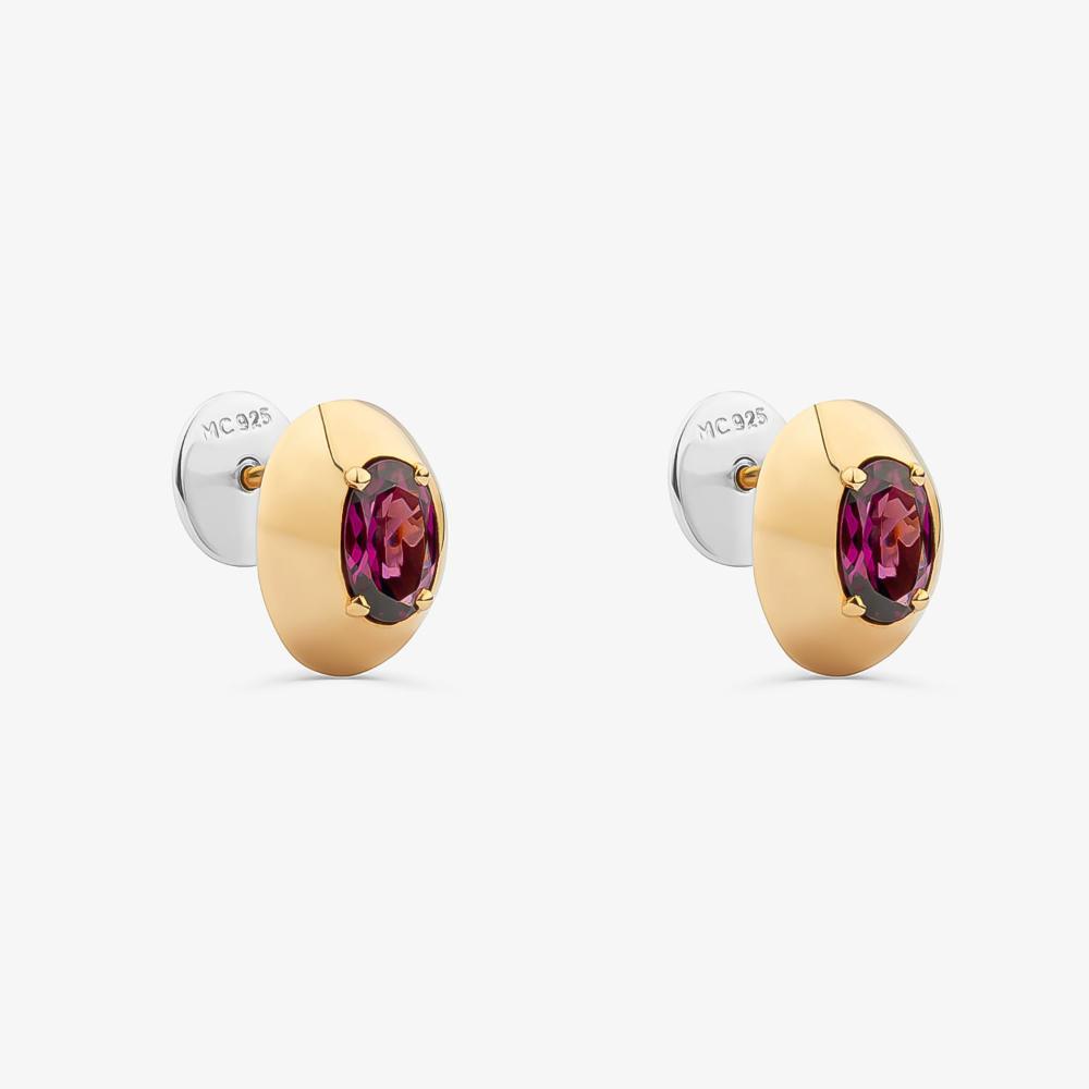 Brinco Stud com Rodolita em Prata com Banho de Ouro Amarelo 18K - 3