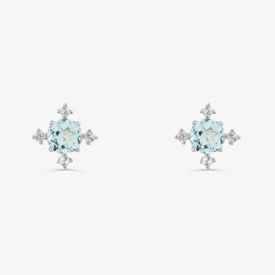 Brinco Floral Topázio e Topázio Azul em Prata 925