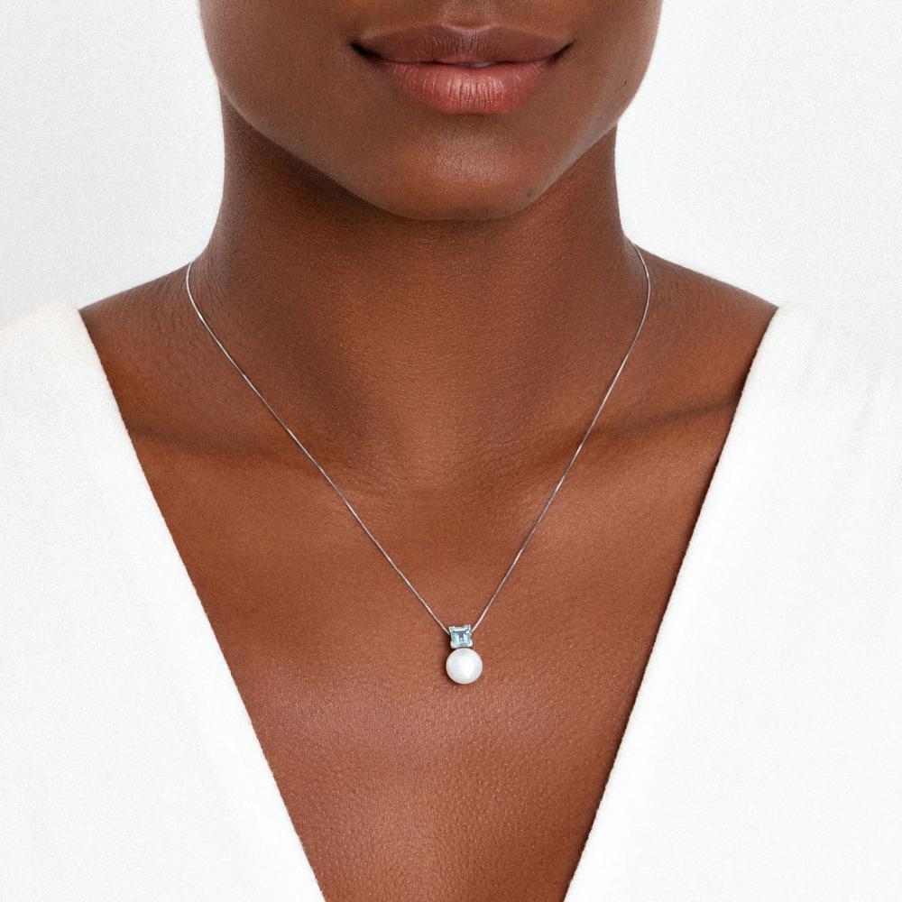 Colar com Pérola e Topázio Azul em Prata 925 - 2