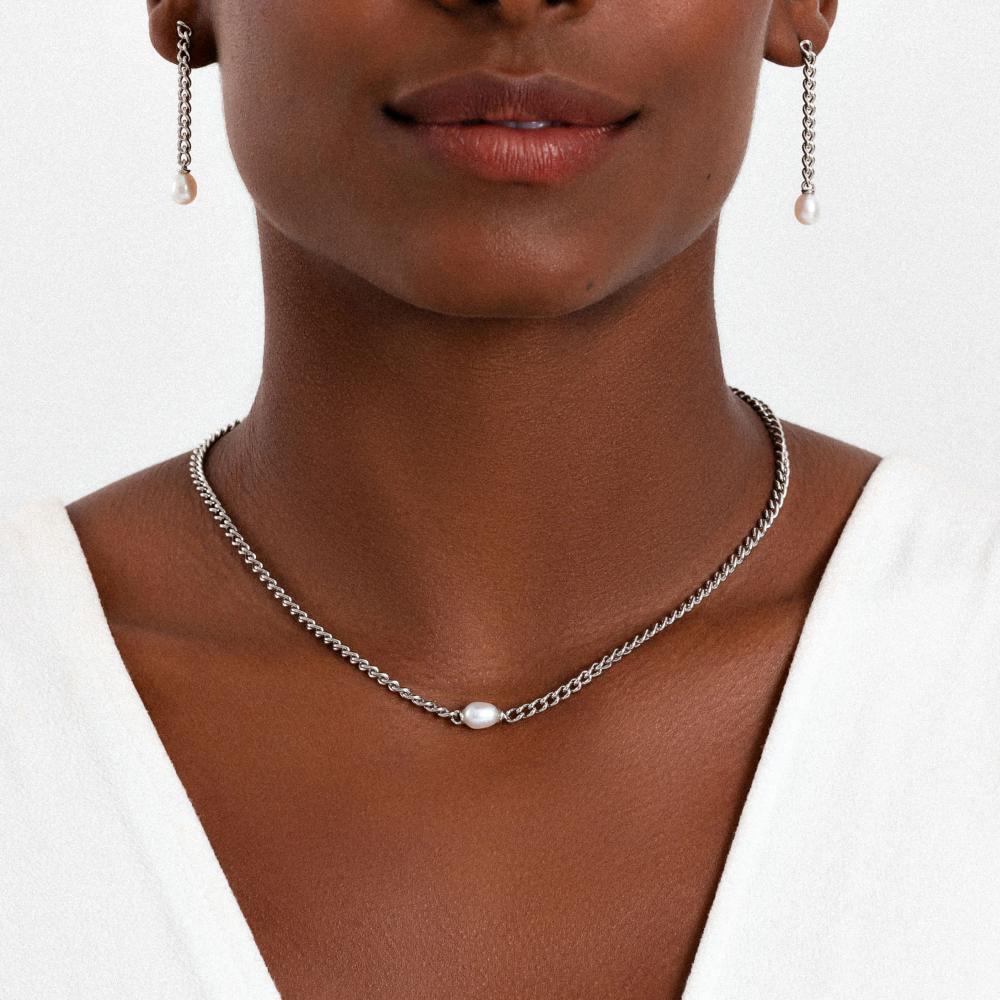 Colar Corrente Longo com Pérola em Prata 925 - 2