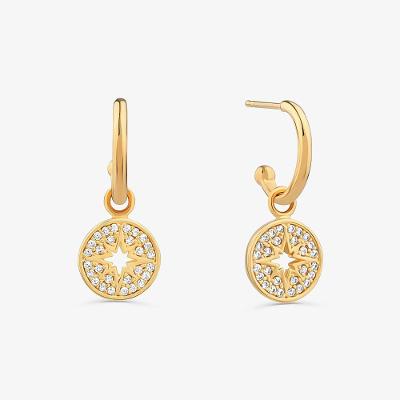 Argola Estrela Cravejada em Prata 925 com Banho de Ouro Amarelo 18k