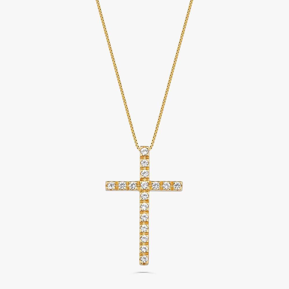 Pingente Cruz com Topázio em Prata 925 com Banho de Ouro Amarelo 18k - 1
