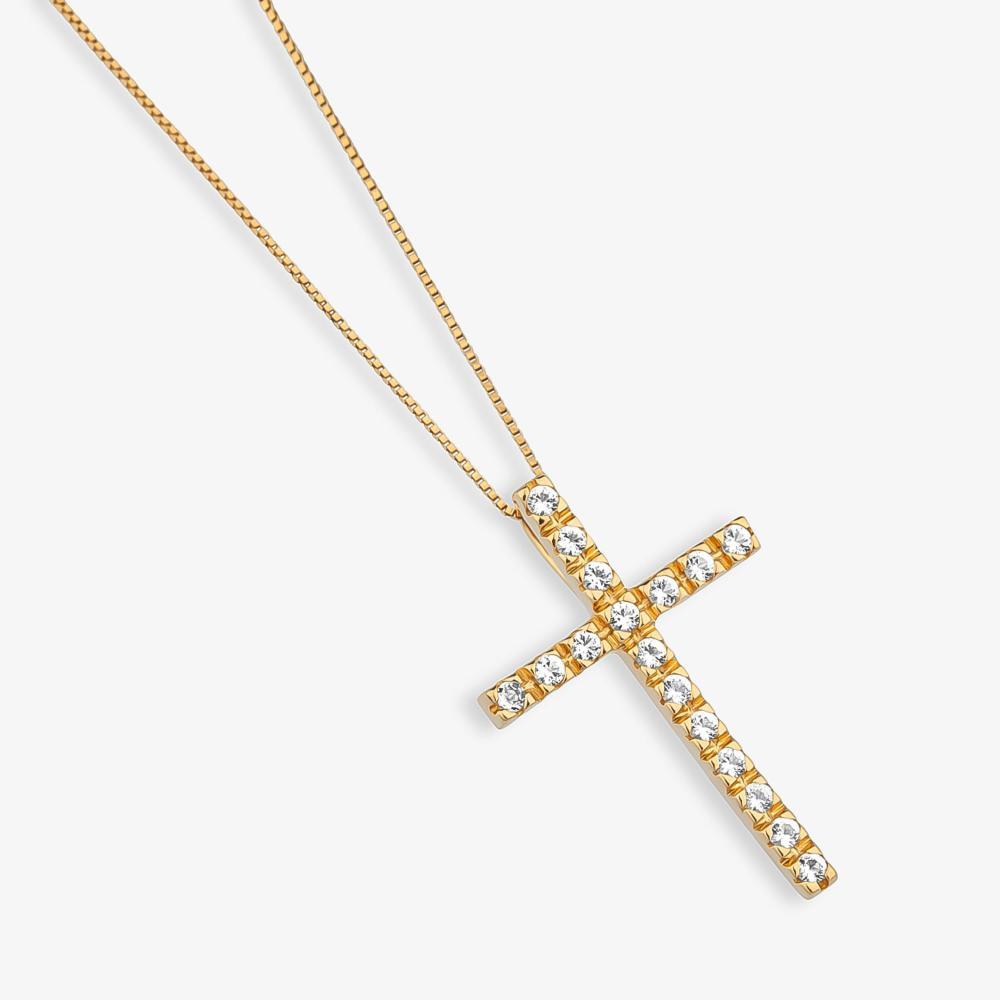 Pingente Cruz com Topázio em Prata 925 com Banho de Ouro Amarelo 18k - 3