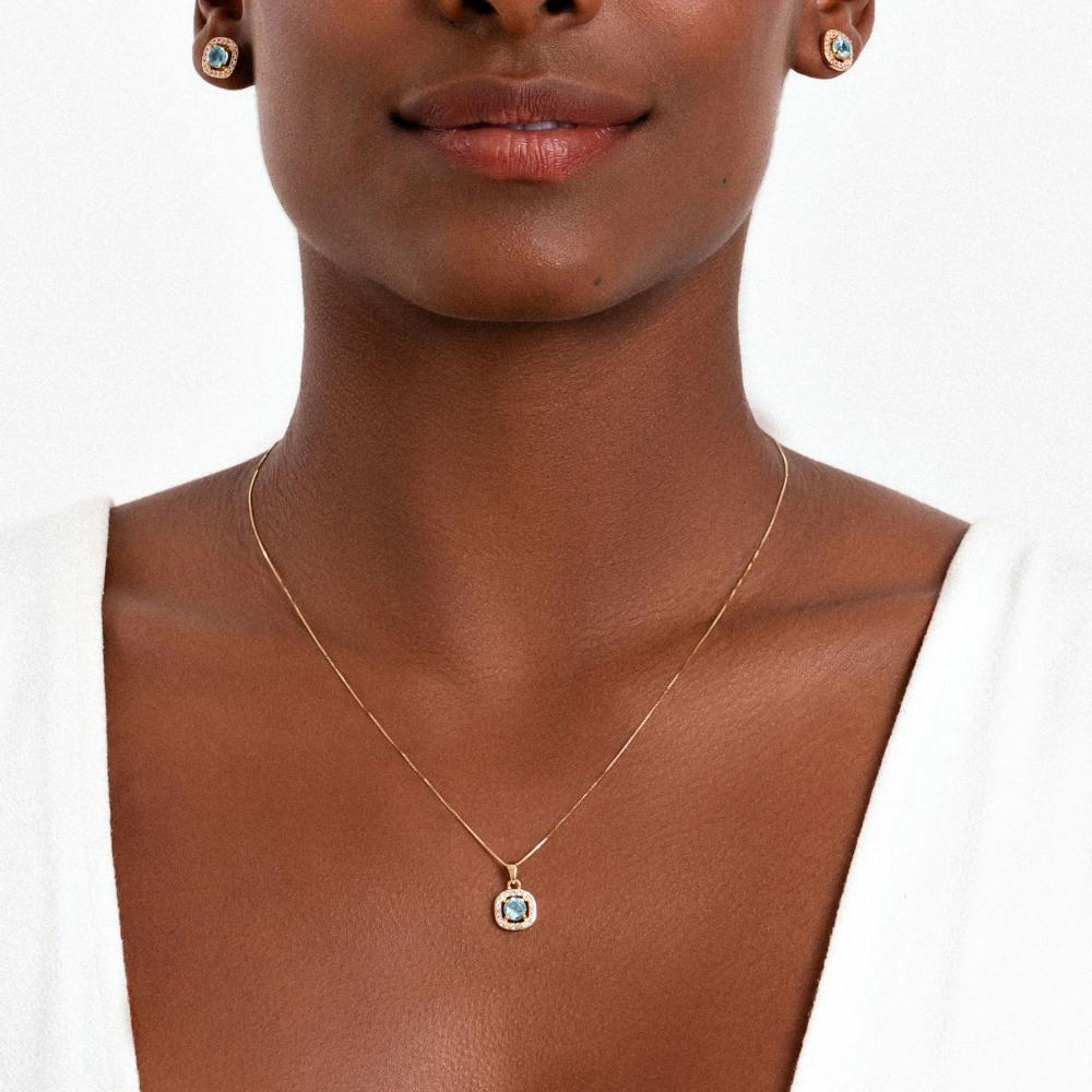 Pingente com Topázio Azul e Topázio em Prata 925 com Banho de Ouro Amarelo 18k - 2