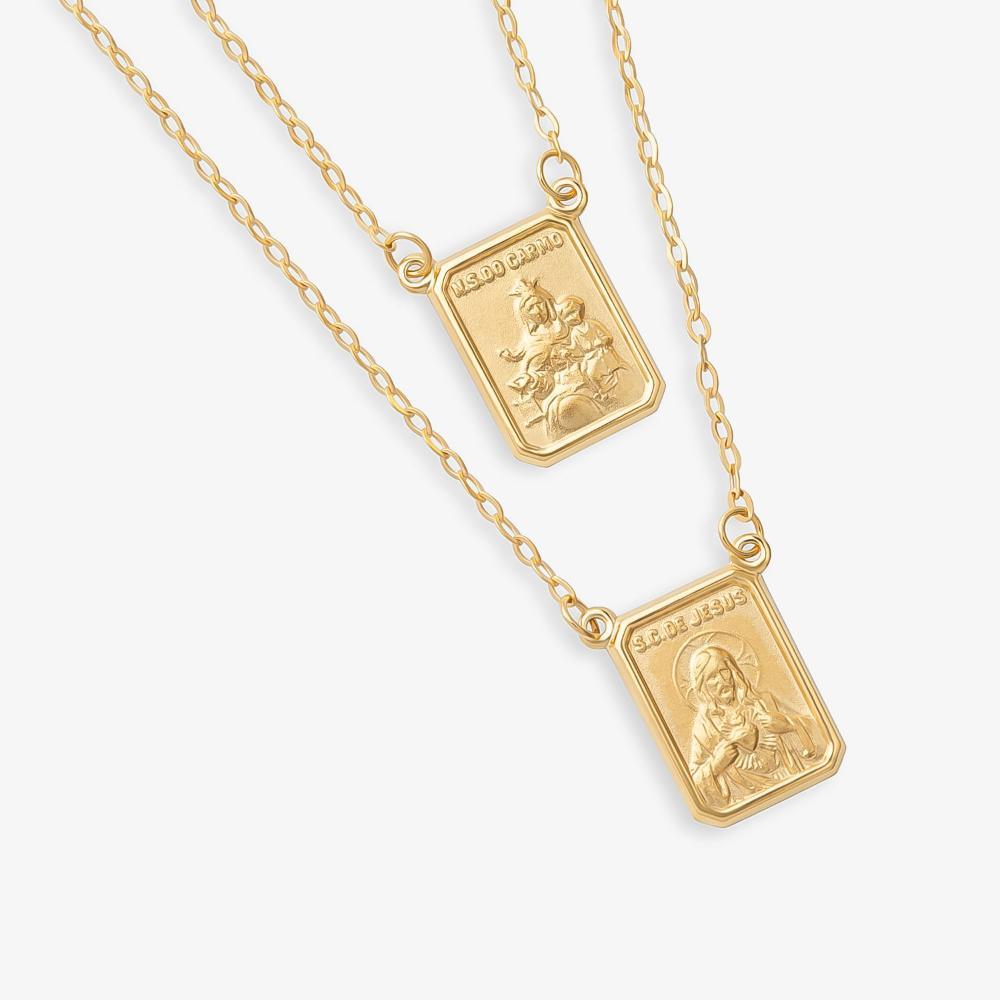 Escapulário Sagrado Coração de Jesus e Nossa Senhora do Carmo em Ouro Amarelo 18k - 2