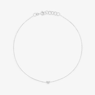 Tornozeleira Coração com Diamante em Ouro Branco 18k - 25 cm