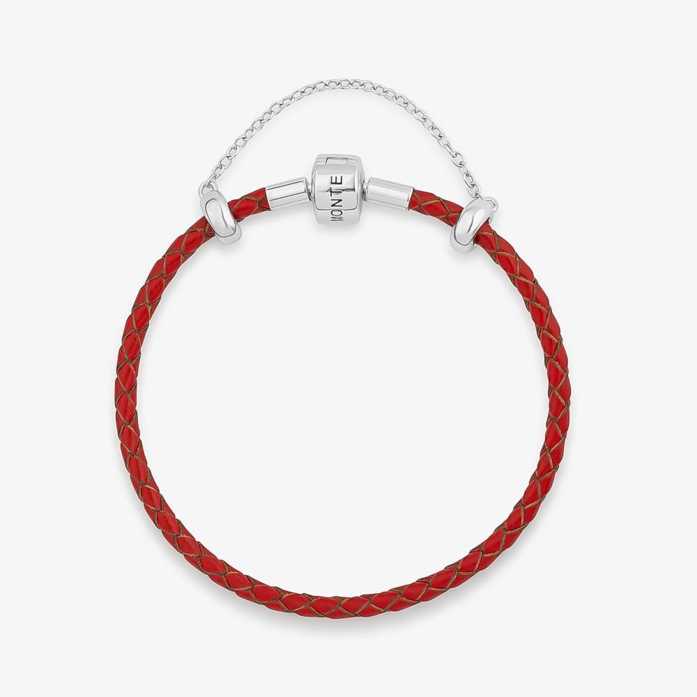 Pulseira de Couro Vermelho e Prata 925 - 19,5cm - 1