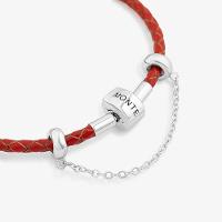 Pulseira de Couro Vermelho e Prata 925 - 19,5cm - 3