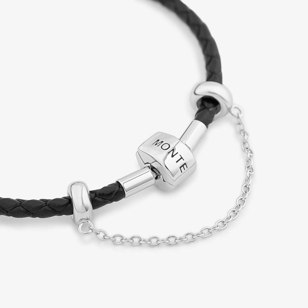 Pulseira de Couro Preto e Prata 925 - 18 cm - 2