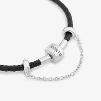 Pulseira de Couro Preto e Prata 925 - 18 cm - 2