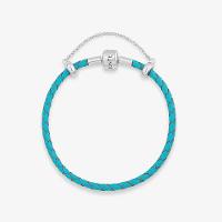 Pulseira de Couro Azul e Prata 925 - 18cm - 1