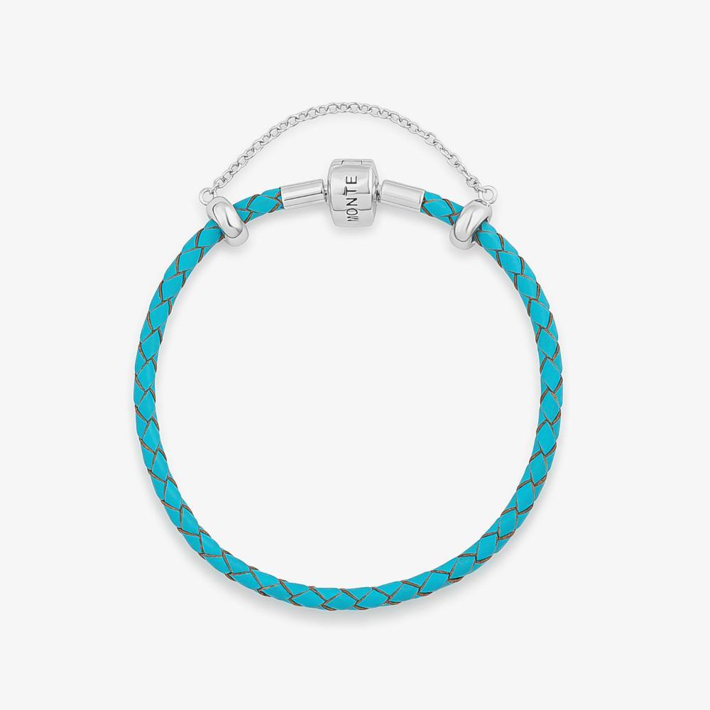 Pulseira de Couro Azul e Prata 925 - 19,5 cm - 1