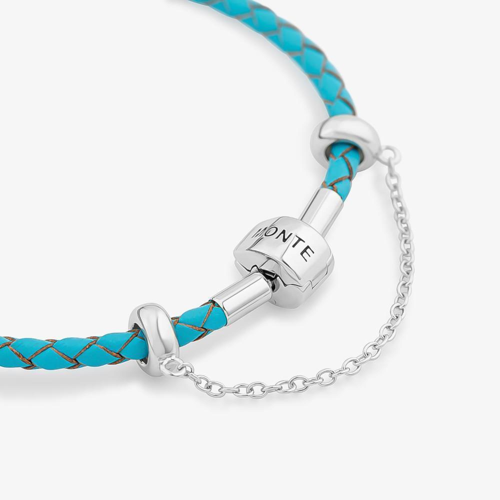 Pulseira de Couro Azul e Prata 925 - 19,5 cm - 3