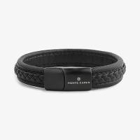 Pulseira Masculina de Couro Preto em Aço Preto - 1