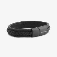 Pulseira Masculina de Couro Preto em Aço Preto - 2