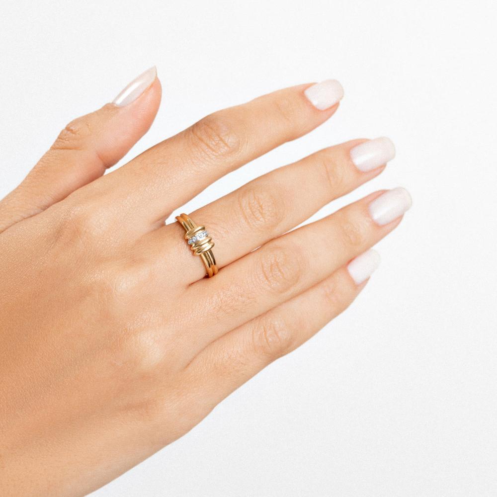 Anel Linhas com Topázio em Prata 925 com Banho de Ouro Amarelo 18k - 2