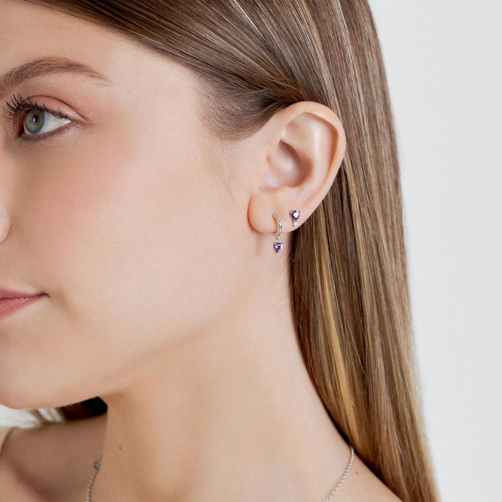 Argola Coração com Zircônia Roxa em Prata 925 - 2