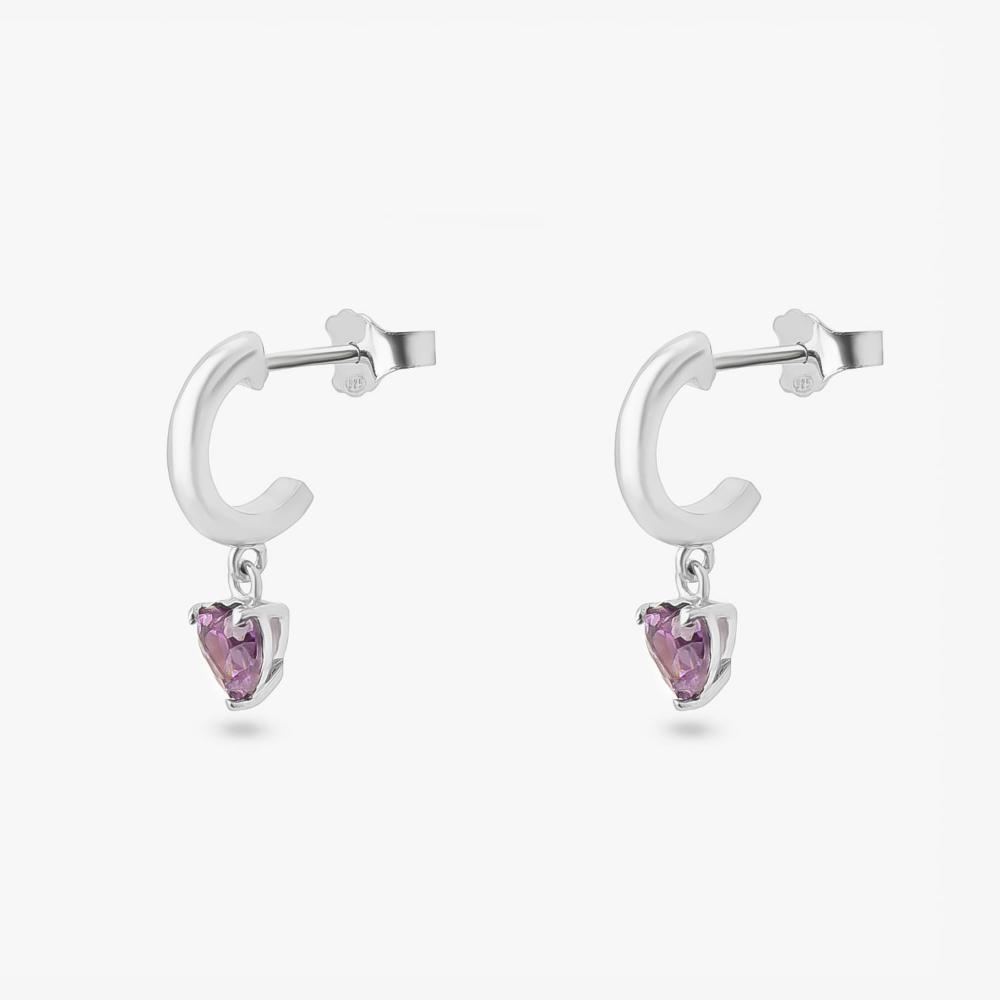 Argola Coração com Zircônia Roxa em Prata 925 - 3