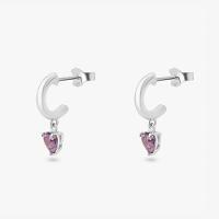 Argola Coração com Zircônia Roxa em Prata 925 - 5