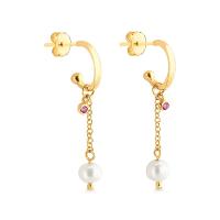 Argola com Zircônia Rosa e Pérola em Prata 925 com Banho de Ouro Amarelo 18k - 2