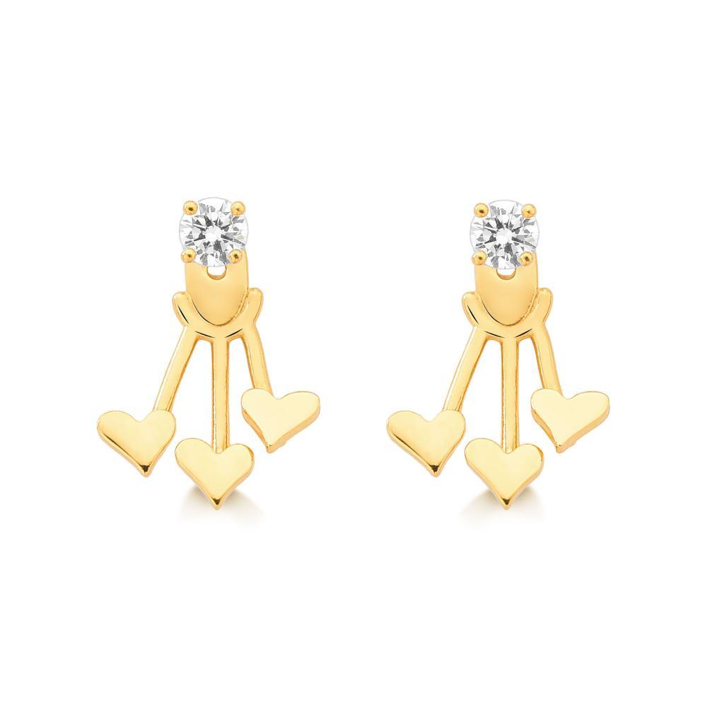Brinco Ear Jacket Coração com Zircônia em Prata 925 com Banho de Ouro Amarelo 18k - 1