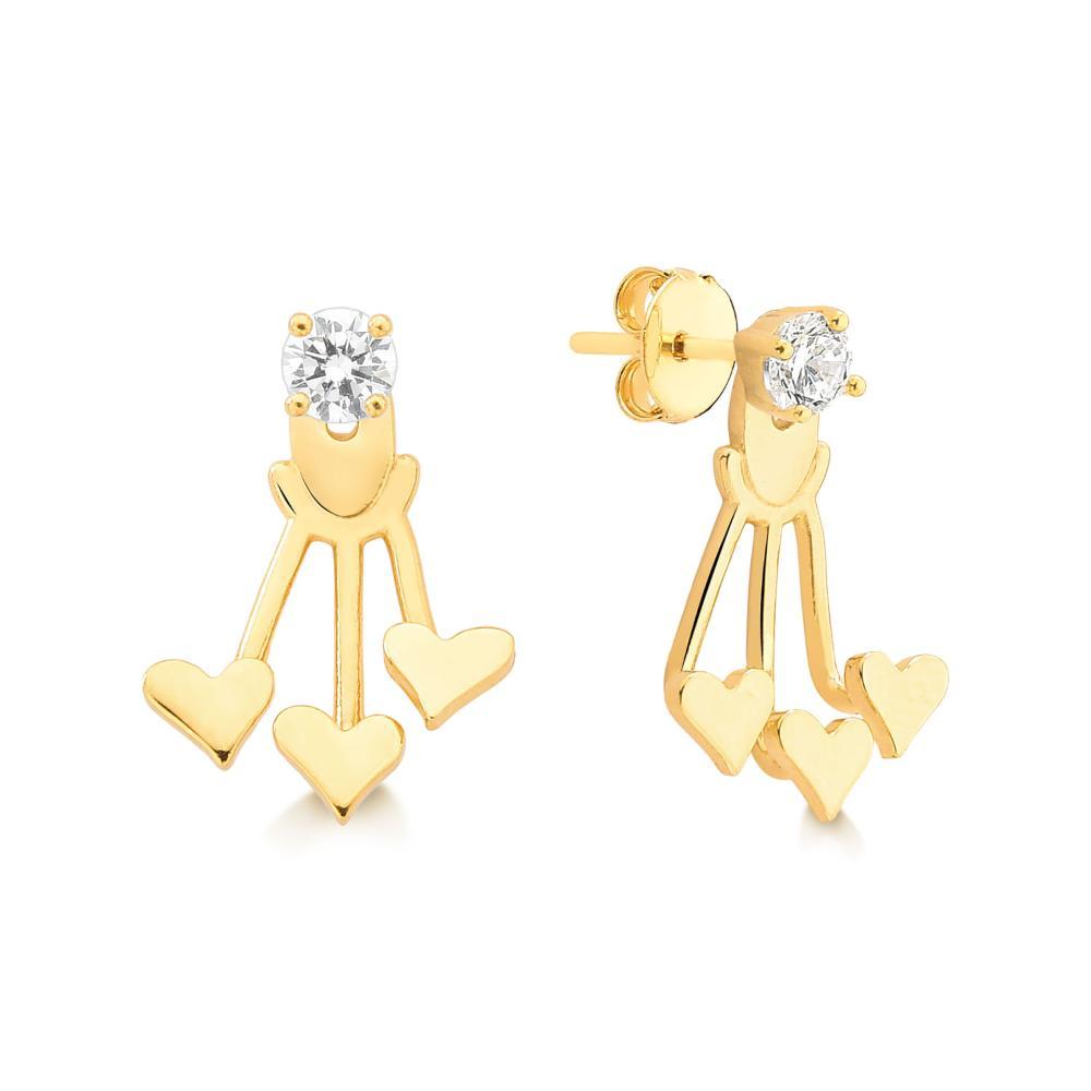 Brinco Ear Jacket Coração com Zircônia em Prata 925 com Banho de Ouro Amarelo 18k - 2