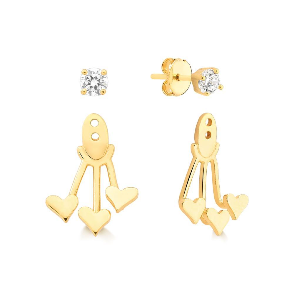 Brinco Ear Jacket Coração com Zircônia em Prata 925 com Banho de Ouro Amarelo 18k - 3