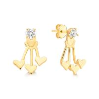 Brinco Ear Jacket Coração com Zircônia em Prata 925 com Banho de Ouro Amarelo 18k