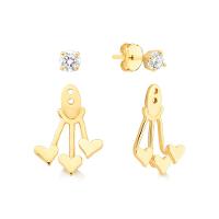 Brinco Ear Jacket Coração com Zircônia em Prata 925 com Banho de Ouro Amarelo 18k - 5
