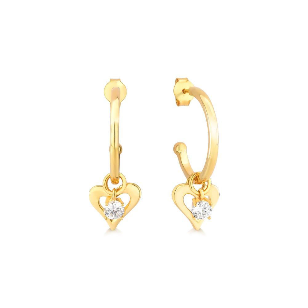 Argola Coração com Zircônia em Prata 925 com Banho de Ouro Amarelo 18k - 1