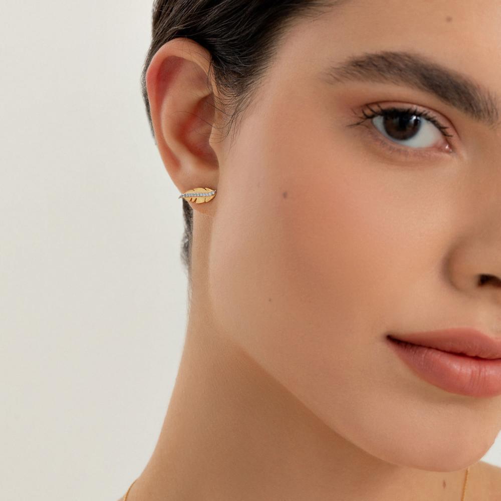 Brinco Pena com Zircônias em Prata 925 com Banho de Ouro Amarelo 18k - 2