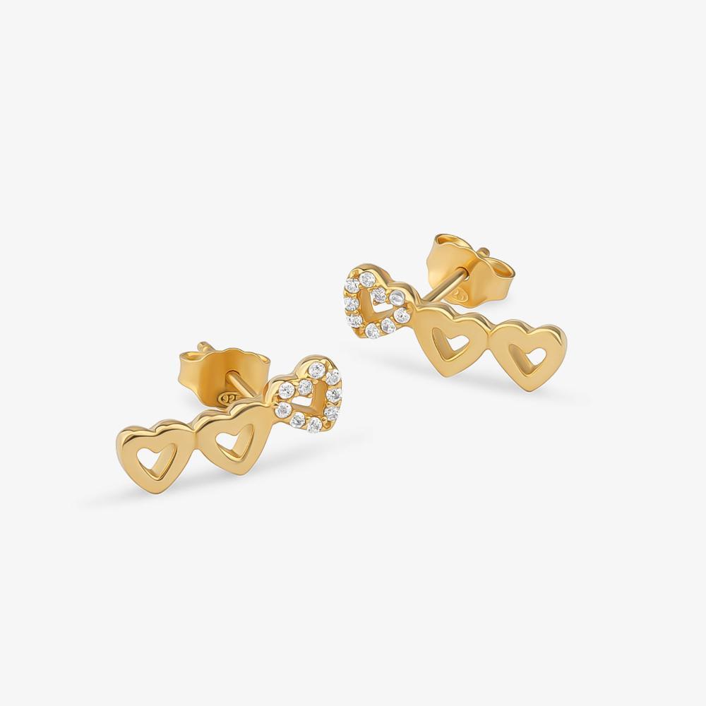 Brinco Corações em Prata 925 com Banho de Ouro Amarelo 18k - 2