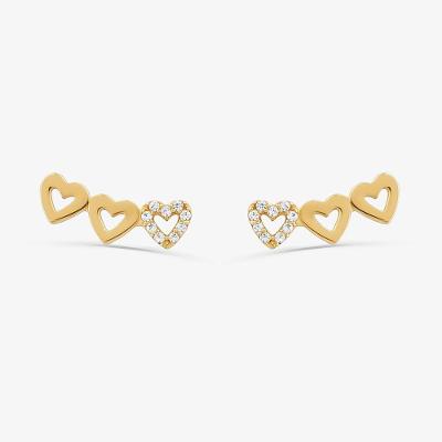 Brinco Corações em Prata 925 com Banho de Ouro Amarelo 18k