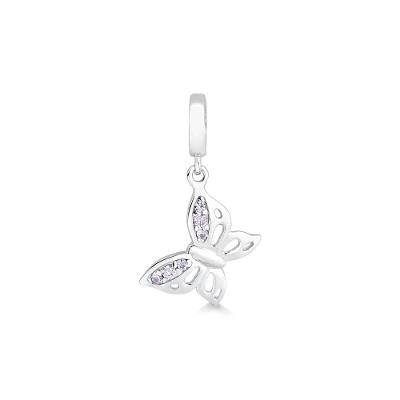 Charm Borboleta com Zircônia Lilás em Prata 925