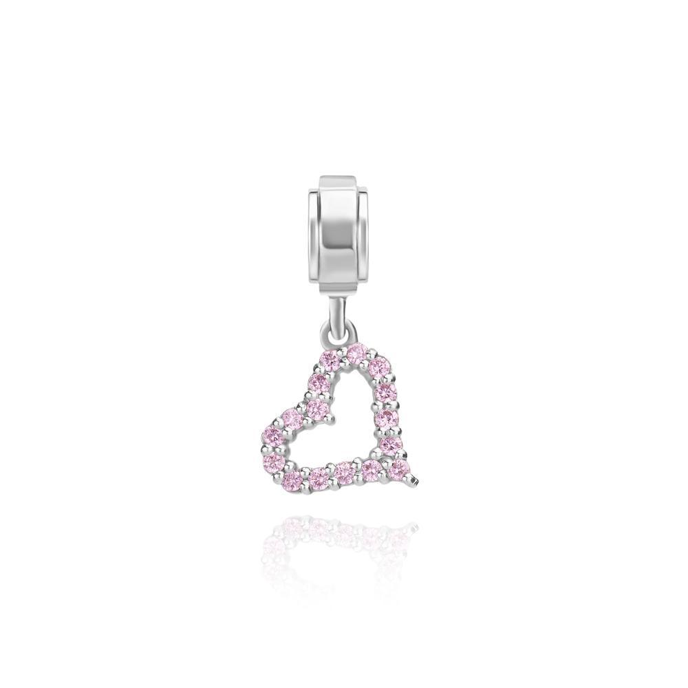 Charm Coração com Zircônia Rosa em Prata 925 - 1