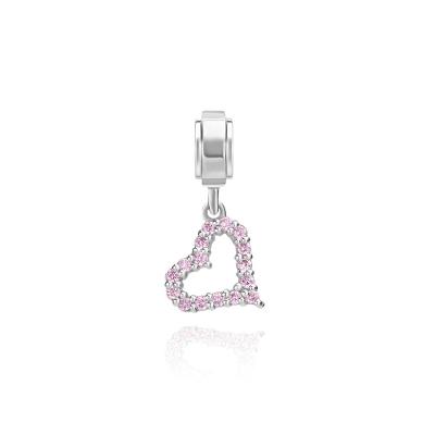 Charm Coração com Zircônia Rosa em Prata 925