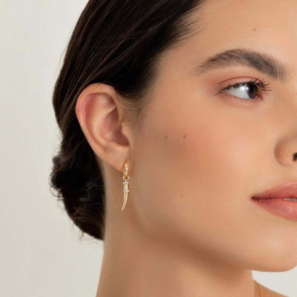 Brinco Dente de Sabre com Zircônias em Prata 925 com Banho de Ouro Amarelo 18k - 2