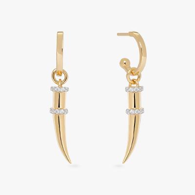 Brinco Dente de Sabre com Zircônias em Prata 925 com Banho de Ouro Amarelo 18k