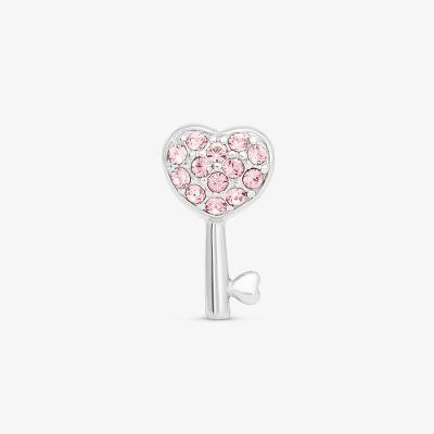 Charm Chave Coração com Zircônia Rosa em Prata 925
