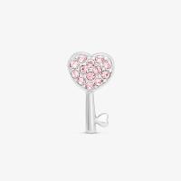 Charm Chave Coração com Zircônia Rosa em Prata 925 - 1
