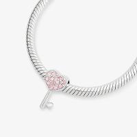 Charm Chave Coração com Zircônia Rosa em Prata 925 - 2