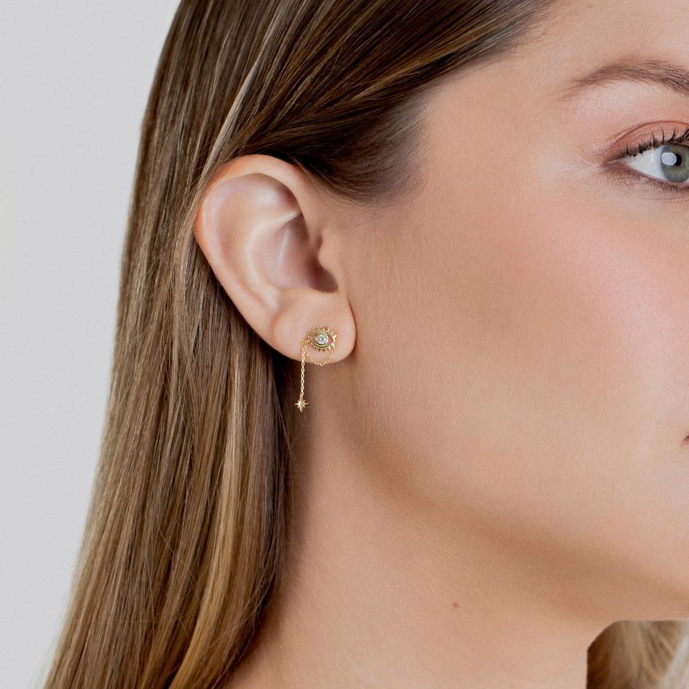 Brinco Olho com Zircônia em Prata 925 com Banho de Ouro Amarelo 18k - 2