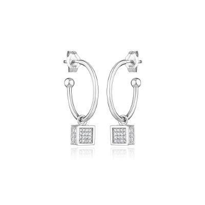 Argola Quadrado com Zircônia em Prata 925