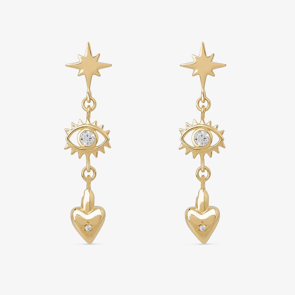 Brinco com Zircônia em Prata 925 com Banho de Ouro Amarelo 18k - 1